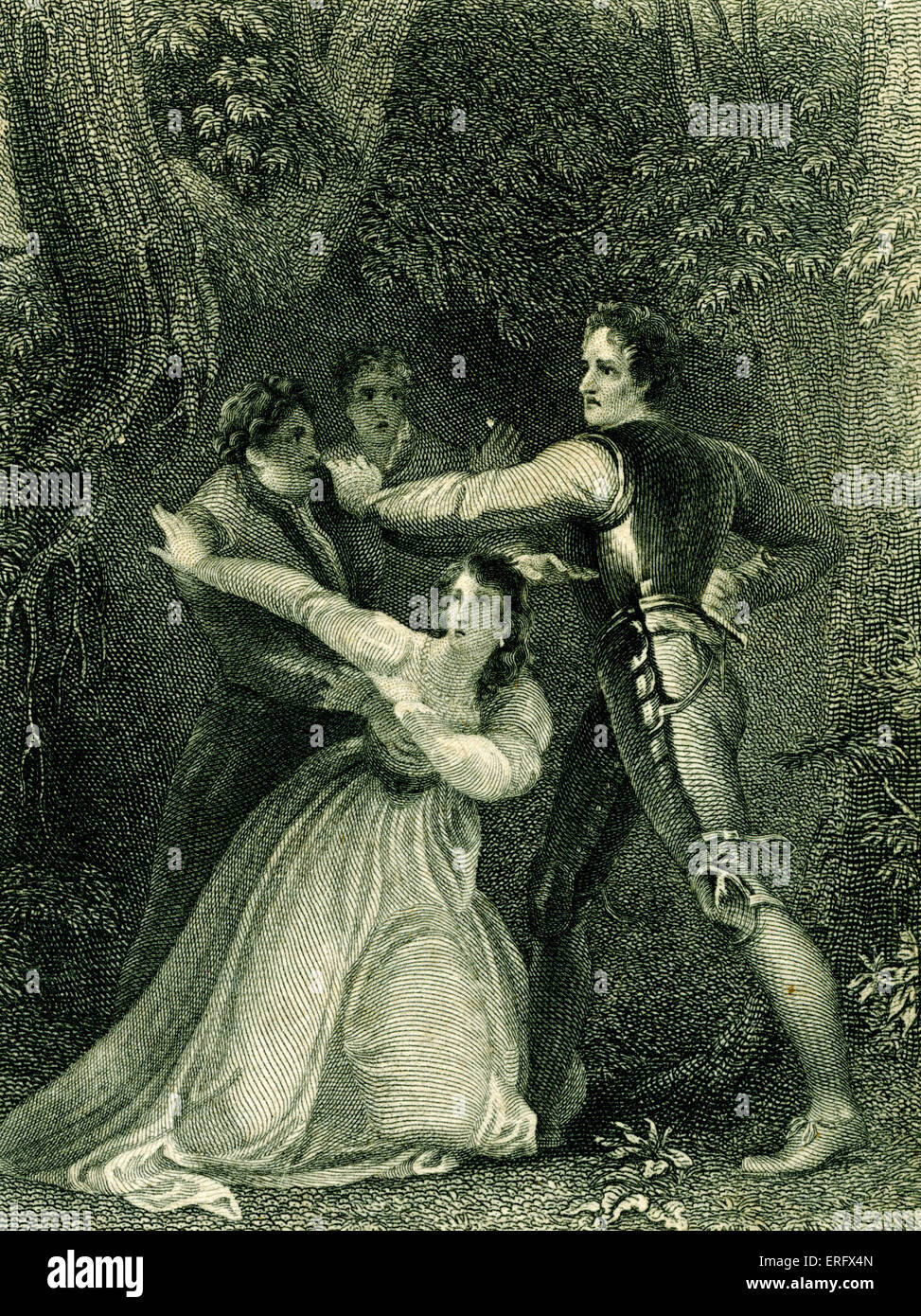 William Shakespeare - Two Gentlemen of Verona - Komödie.  In den Wäldern. Gemälde von Stothard, Kupferstich von Rogers. Stockfoto