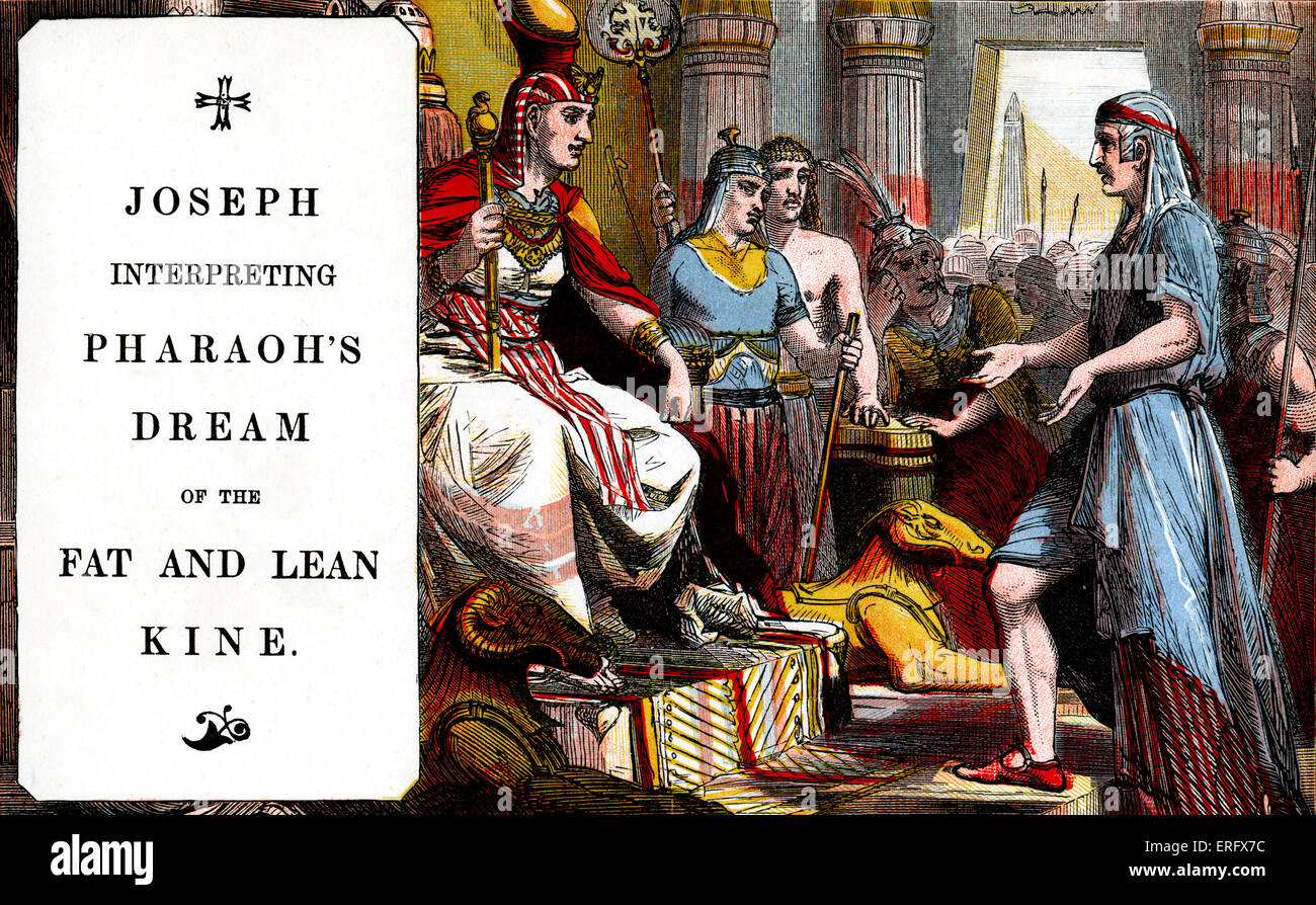Genesis: Joseph Interpretation des Pharaos Traum von Fetten und mageren Kine.  Geschichten aus der Bibel in viktorianischen Illustrationen für Sonntag Stockfoto