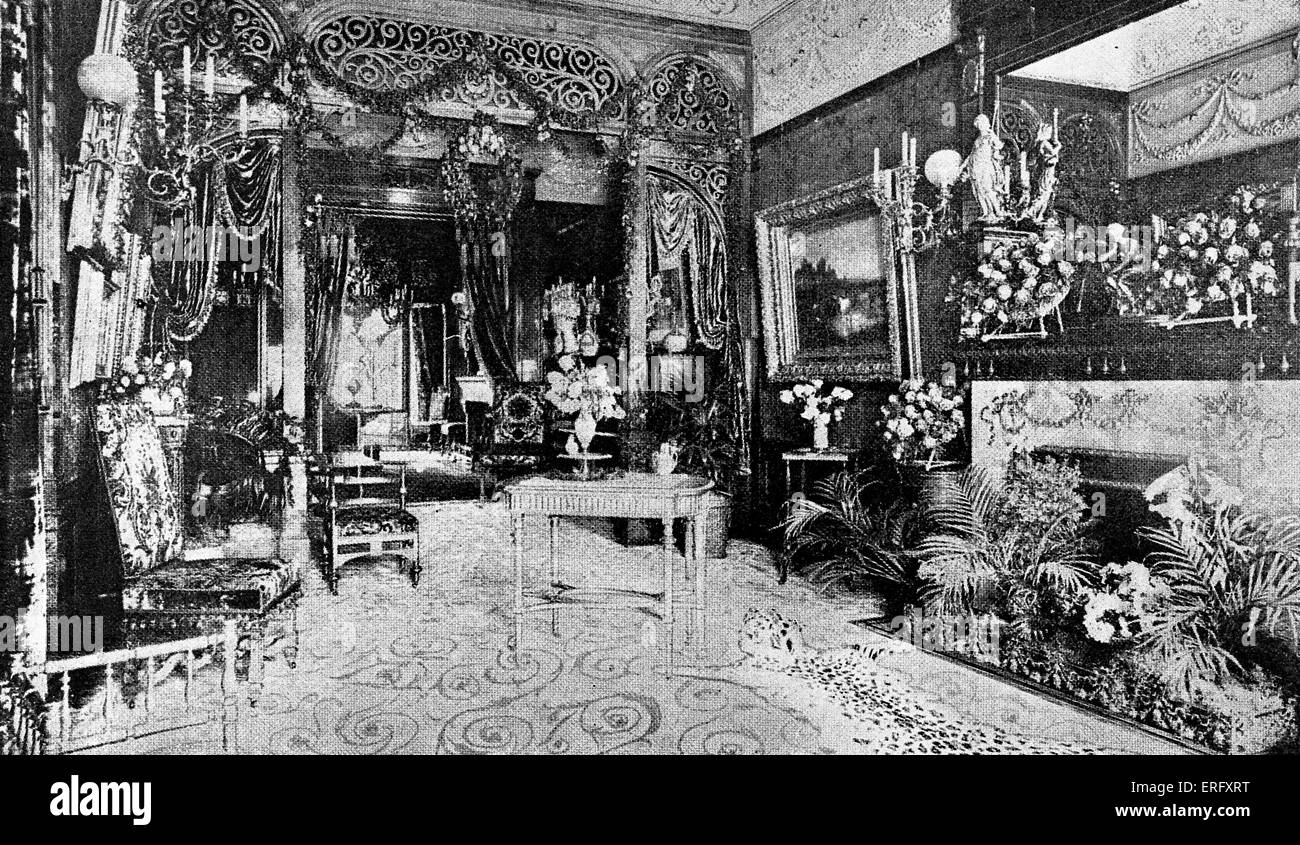 Luxuriöse New York Interieur aus den 1890er Jahren. Bildunterschrift lautet: "Die Stube der Gesellschaft führend in den neunziger Jahren". Stockfoto