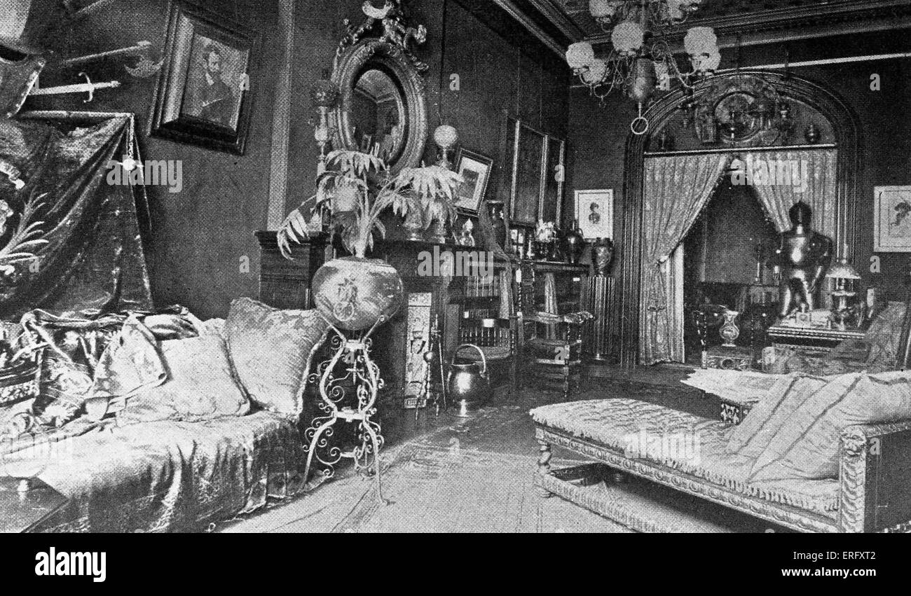 Lounging Zimmer mit türkischen Möbeln, 1890 s. Luxuriöses Interieur eines New York-Hauses, die Zugehörigkeit zu einer sozialen Leiter. Stockfoto