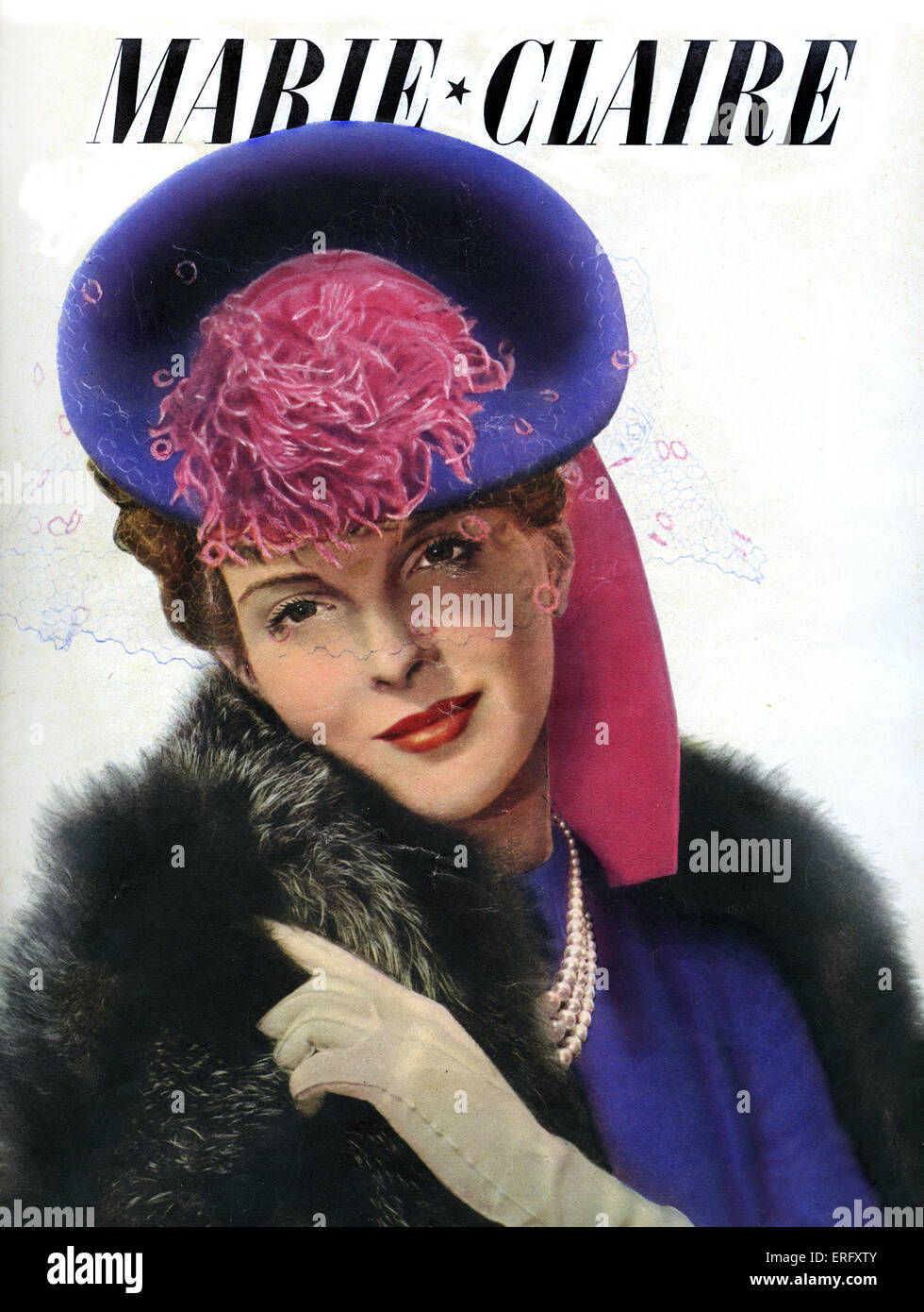 Marie Claire, Frauenmagazin - 23. September 1938. Hut von Suzanne Talbot, Foto von Saad entworfen. Stockfoto
