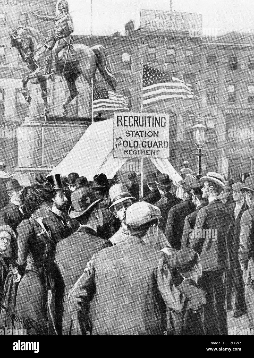 Rekrutierung für den Spanisch-Amerikanischen Krieg in Union Square in New York. Stockfoto