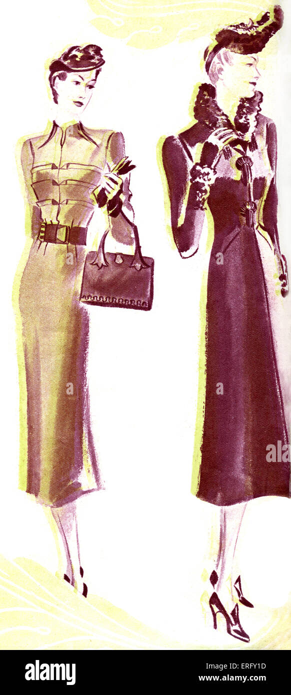 Zeichnung von 19. Jahrhundert italienischen Modedesigner, Elsa Schiaparelli. 10. September 1890 – 13. November 1973 B. Aus der Frauenzeitschrift, Marie Claire, Nr. 82, 23. September 1938. Stockfoto