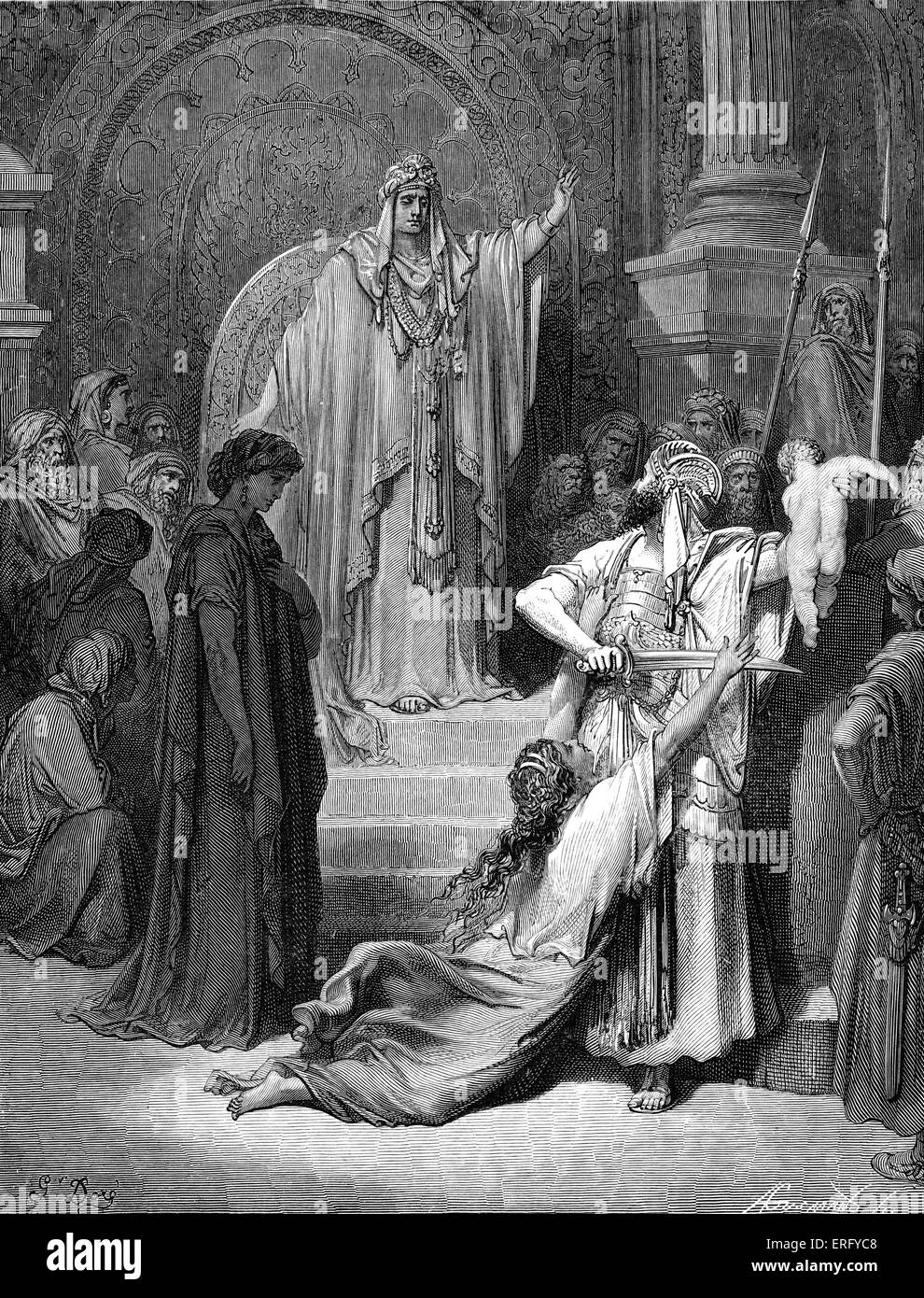 Das Urteil des Salomo. Stich von Gustave Doré (1832-1883). I Könige 3:  26-27. "Dann sprach die Frau deren lebenden Stockfotografie - Alamy