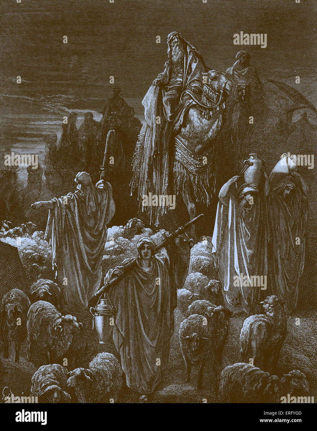 Jakob nach Ägypten Reisen: "Und sie nahmen ihr Vieh und ihre waren, die sie in das Land Kanaan bekommen hatte, und kam in Ägypten, Jakob und seinen Samen mit ihm." (Genesis 46:6). Gezeichnet von Gustave Doré, französische Künstler, b 6. Januar 1832 – 23. Januar 1883. Gestochen von Hotel. Stockfoto