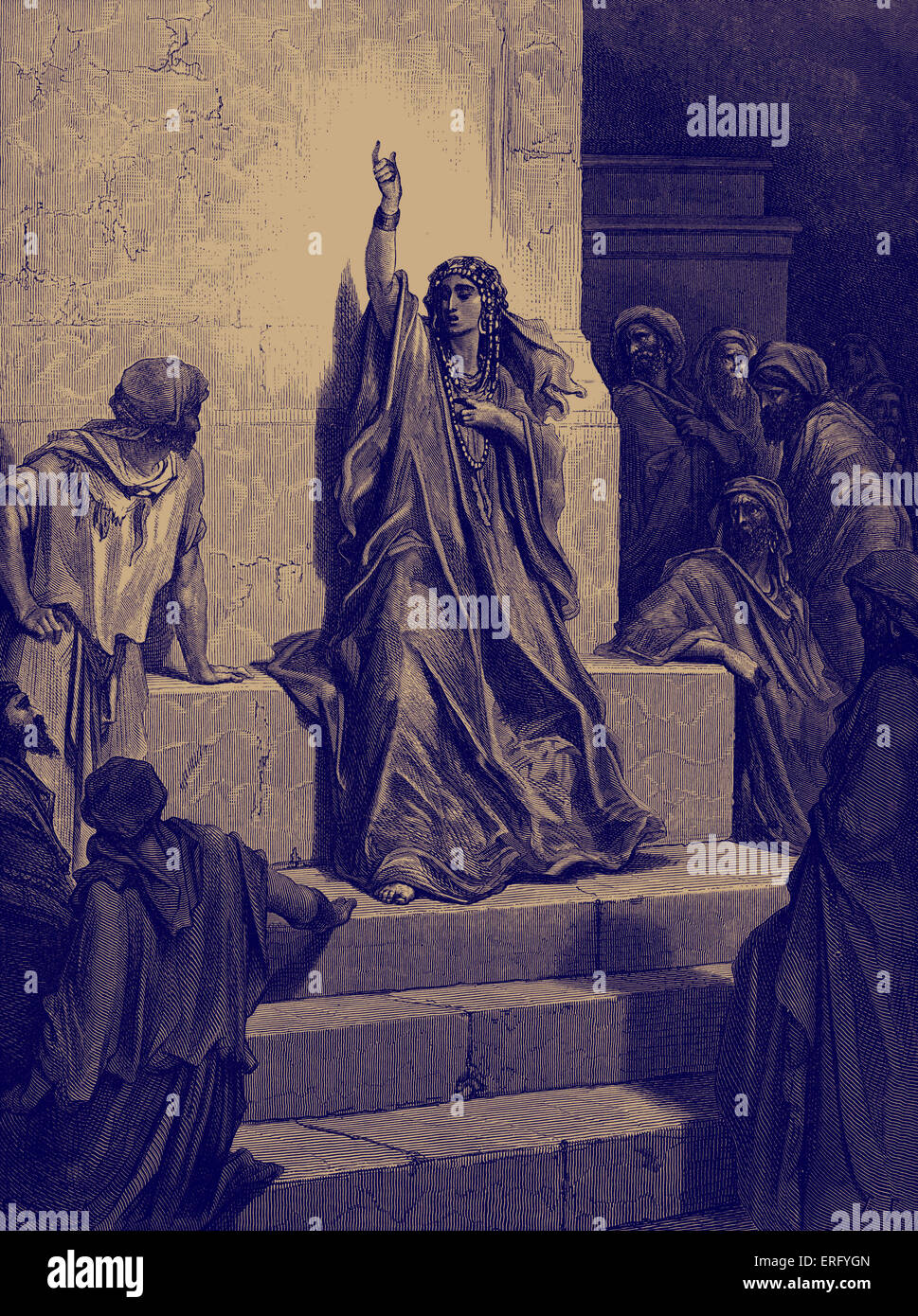 Deboras Lied des Triumphes. Biblische Szene aus dem alten Testament.  Holzschnitt von Gustave Doré (1832-1883).  Oratorium von Georg Friedrich Händel: Stockfoto