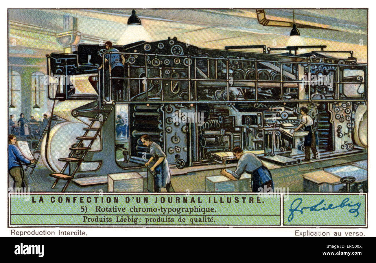 Farbe Rotationsdruckmaschine für eine französische illustrierte Zeitschrift, C 1934. (Liebig Serie: La Confection d ' un Journal Illustré Stockfoto