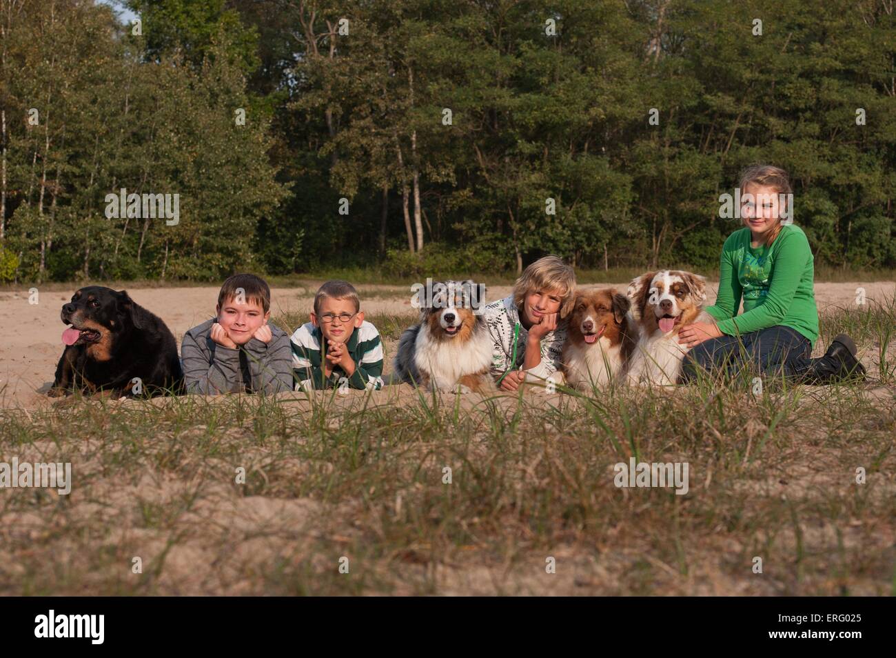 Kinder mit Hunden Stockfoto