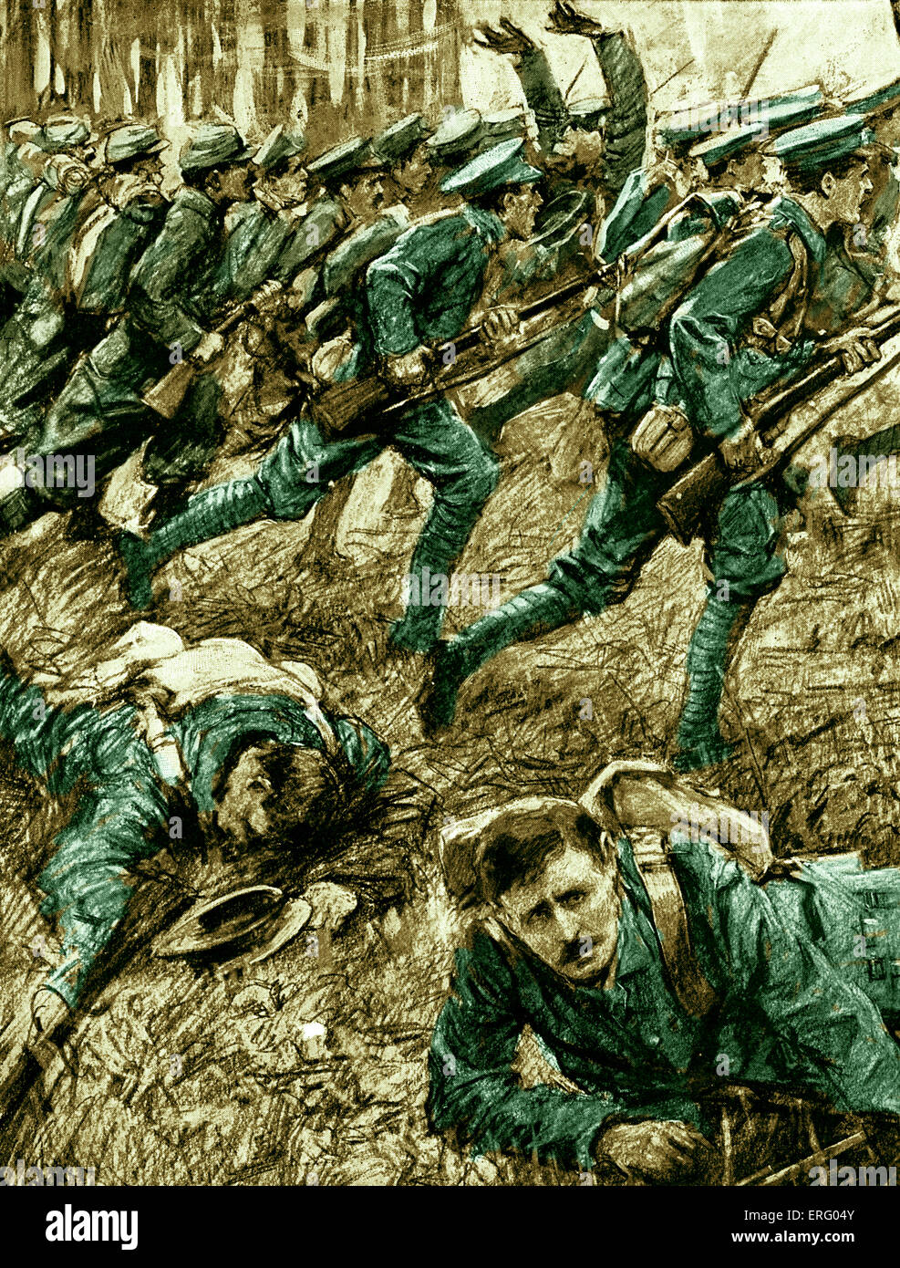 Weltkrieg - Schlacht bei Ypern - Bildunterschrift lautet: "britische und französische Truppen Schulter an Schulter in Ypern aufladen". Aus "der Stockfoto