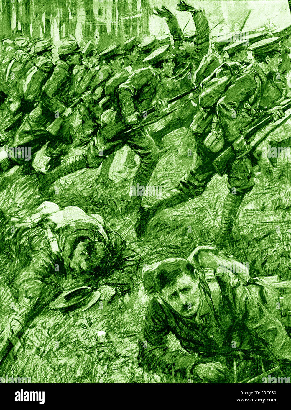 Weltkrieg - Schlacht bei Ypern - Bildunterschrift lautet: "britische und französische Truppen Schulter an Schulter in Ypern aufladen". Aus "der Stockfoto