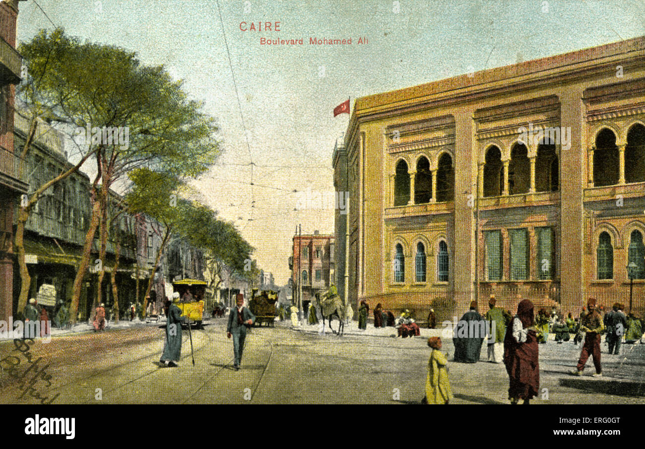 Kairo, Ägypten. Boulevard Mohamed Ali. (Historische Anspielung auf die frühere französische Regierung). Anfang des 20. Jahrhunderts Postkarte Stockfoto