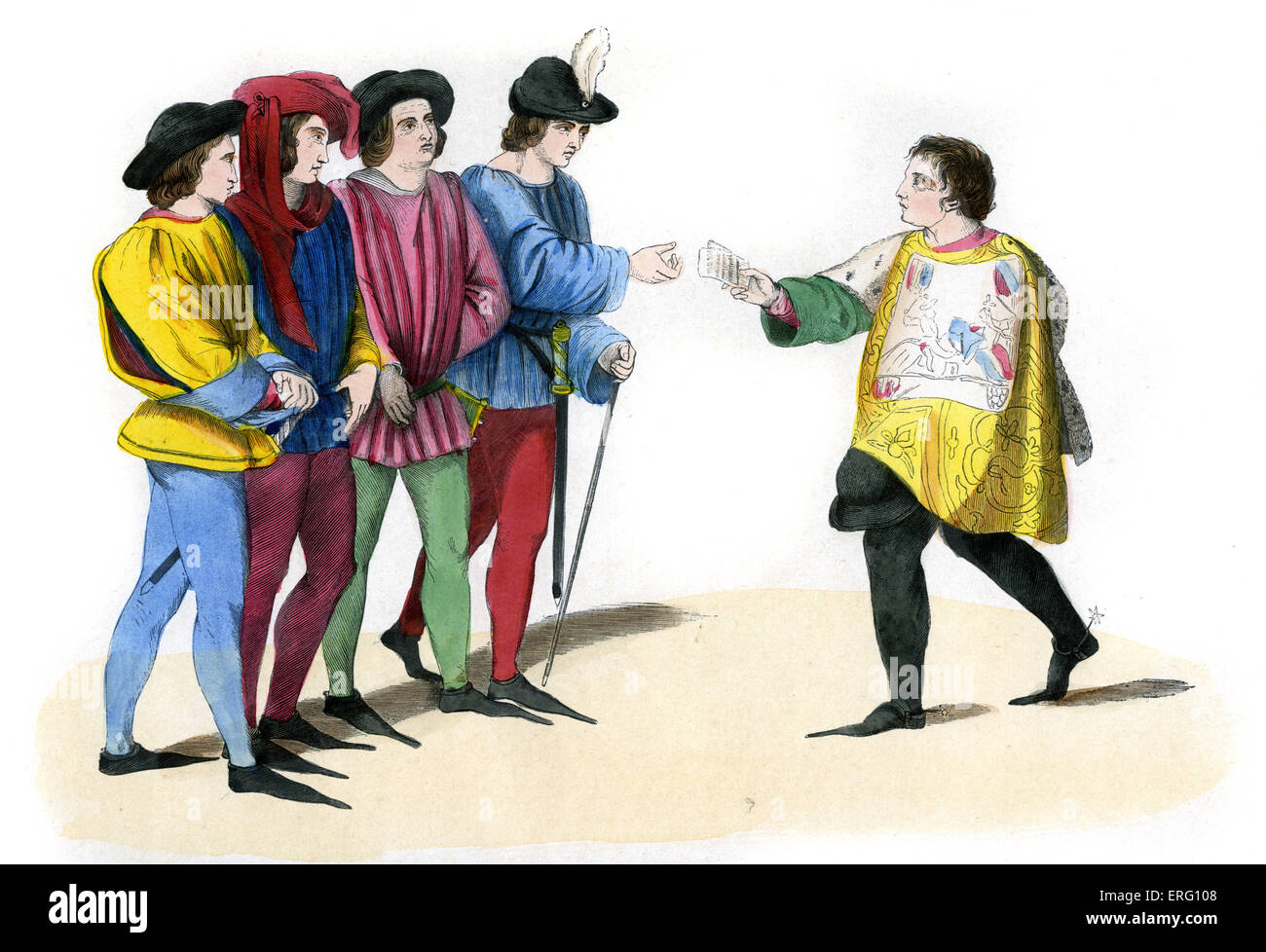 Schiedsrichter für Turniere des Königs René der Provence.    1847 handbemalte Kopie des 14. Jahrhunderts zeitgenössische Kunst. Stockfoto