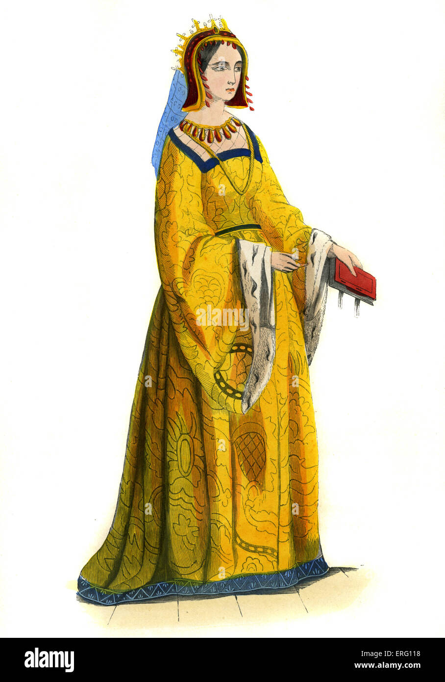 Margarete von Anjou, Königin von England, Ehefrau von Henry VI König von England. l Margaret Ed Lancastrian Kontingent in den Kriegen der RosesMargaret von Anjou: 23. März 1430 – 25 August 1482 c. 1847 handbemalte Kopie 15 th Jahrhundert Emboridery. Stockfoto