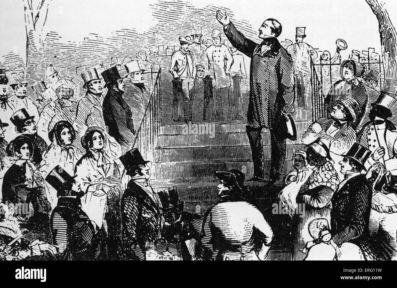 Garrison macht eine Anti-Sklaverei-Rede über Boston common. US-amerikanischer Journalist und Abolitionist, 13. Dezember 1805 – 24 Mai 1879. Stockfoto