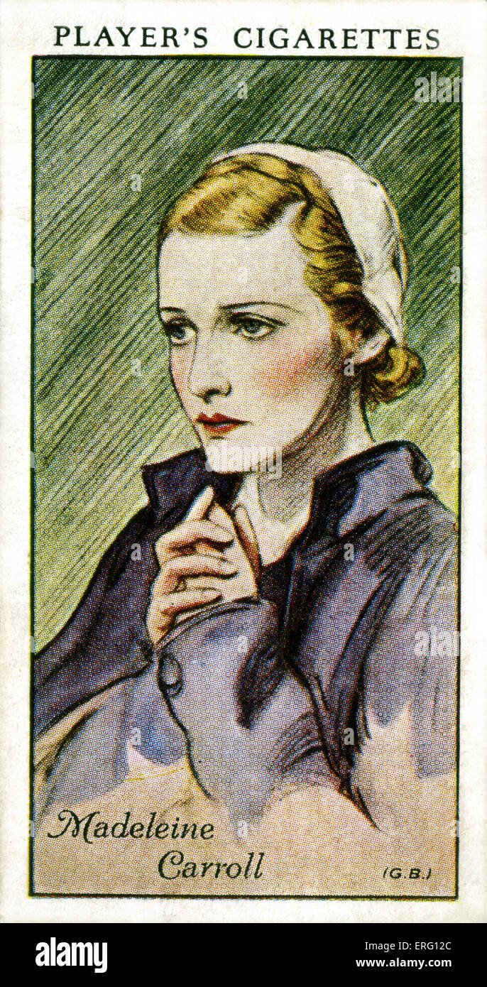 Madeleine Carroll, britische Schauspielerin.  26. Februar 1906 – 2. Oktober 1987. (Zigarette Spielerkarte). Stockfoto