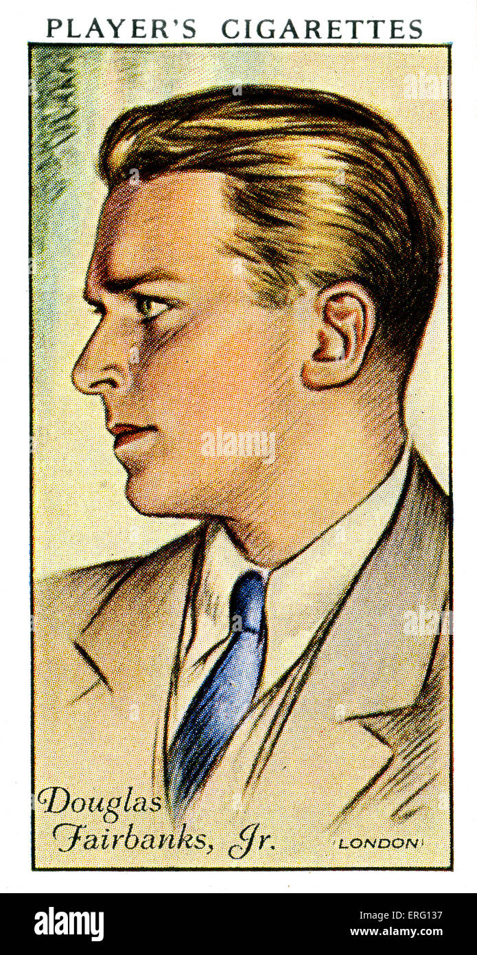 Douglas Fairbanks, Jr., amerikanischer Schauspieler. 9. Dezember 1909 – Mai 7. 2000. (Zigarette Spielerkarte). Stockfoto