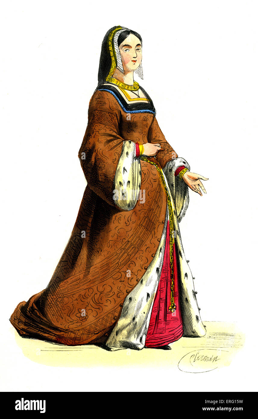 Königin Anne, Herzogin der Bretagne, an zwei aufeinander folgenden französischen Könige, in Hermelin getrimmt Kleid. Januar 1476 – 9 Januar 1514. c. Stockfoto