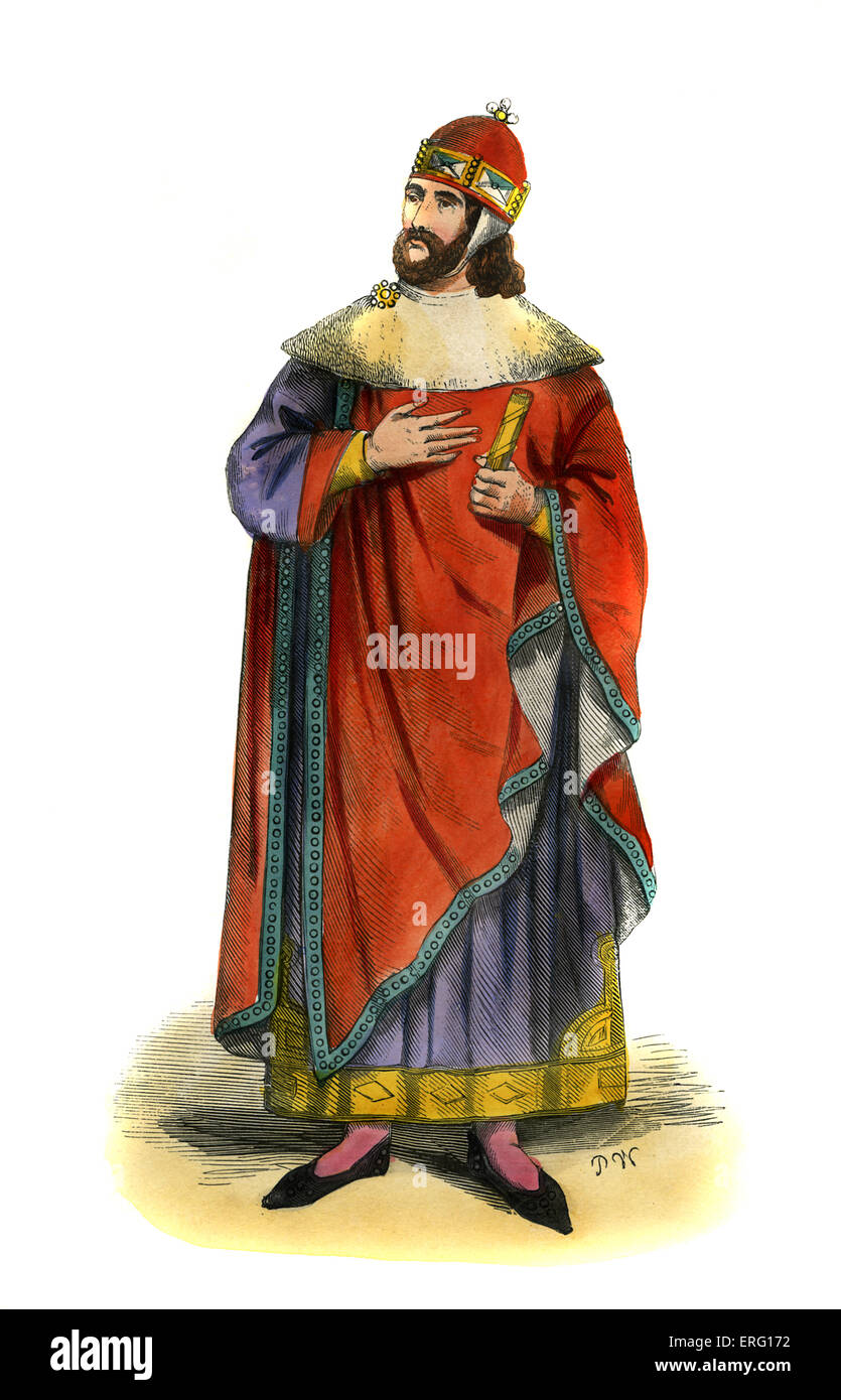Doge (politische, religiöse, militärische Gemeindammann) von Venedig - Kostüm 13. Jahrhundert gezeigt tragen lila Gewohnheit, Hermelin Stockfoto