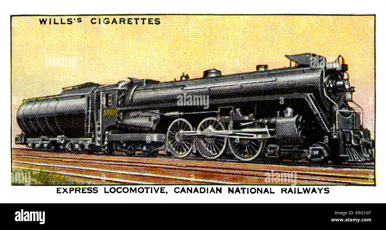 Kanadische Express Lok. Express-Lokomotive auf der Canadian National Railway. Gebaut 1929. Auf Personen- und Güterzüge einschließlich der "International Limited" zwischen Montreal und Chicago beschäftigt. (Wills Zigarette Karte) Stockfoto