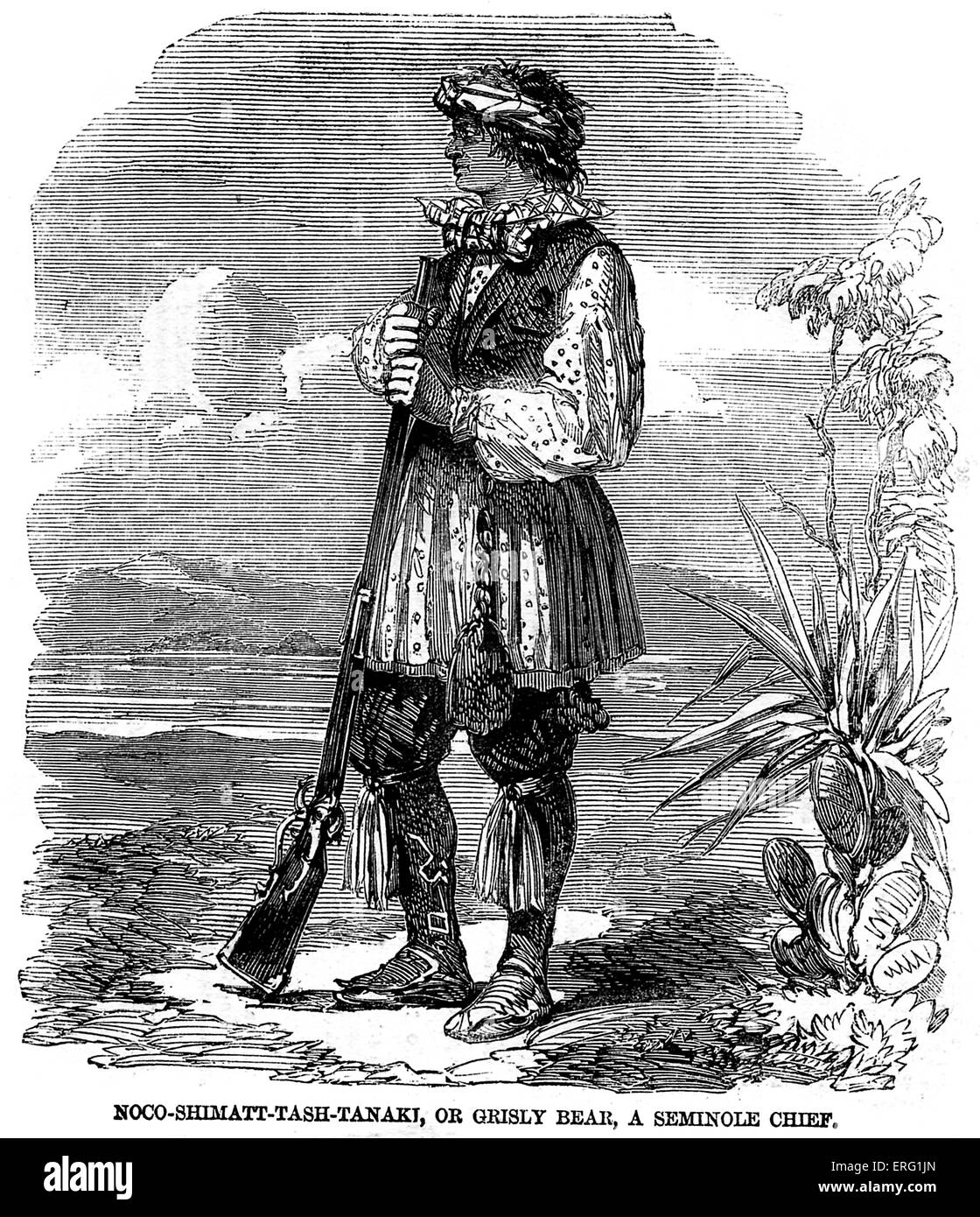 keine-Shimatt-Tash-Tanaki oder Grisly Bär, ein Seminole Chief 1858. Lebte in der Prärie westlich von Arkansas Fluß. (Indianer von der Stockfoto