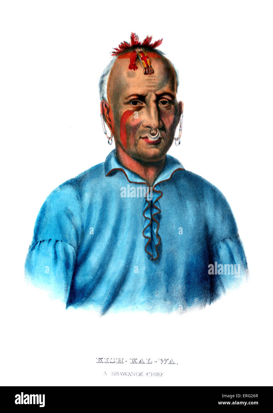 Kishkalwa, ein Shawnee-Häuptling. Indianerhäuptling der Stamm der Shawnee und Unterzeichner des Vertrags 1825 in St Louis. Porträt Stockfoto