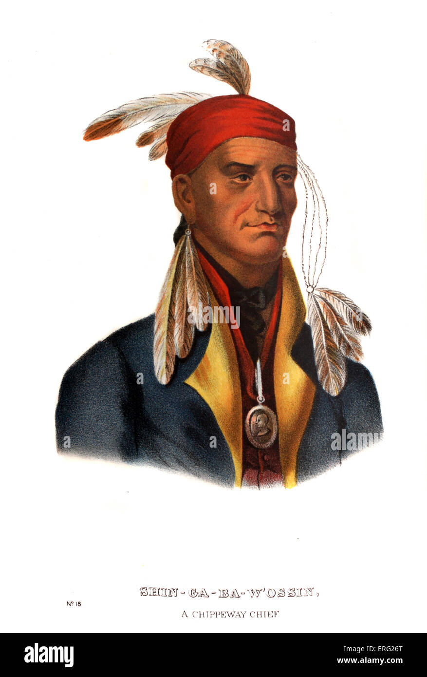 Shingaba W'Ossin ("Bild-Stein"), ein Chippeway Häuptling (ca. 1763 - c. 1830). Indianerhäuptling des Chippeway-Stammes, und Stockfoto