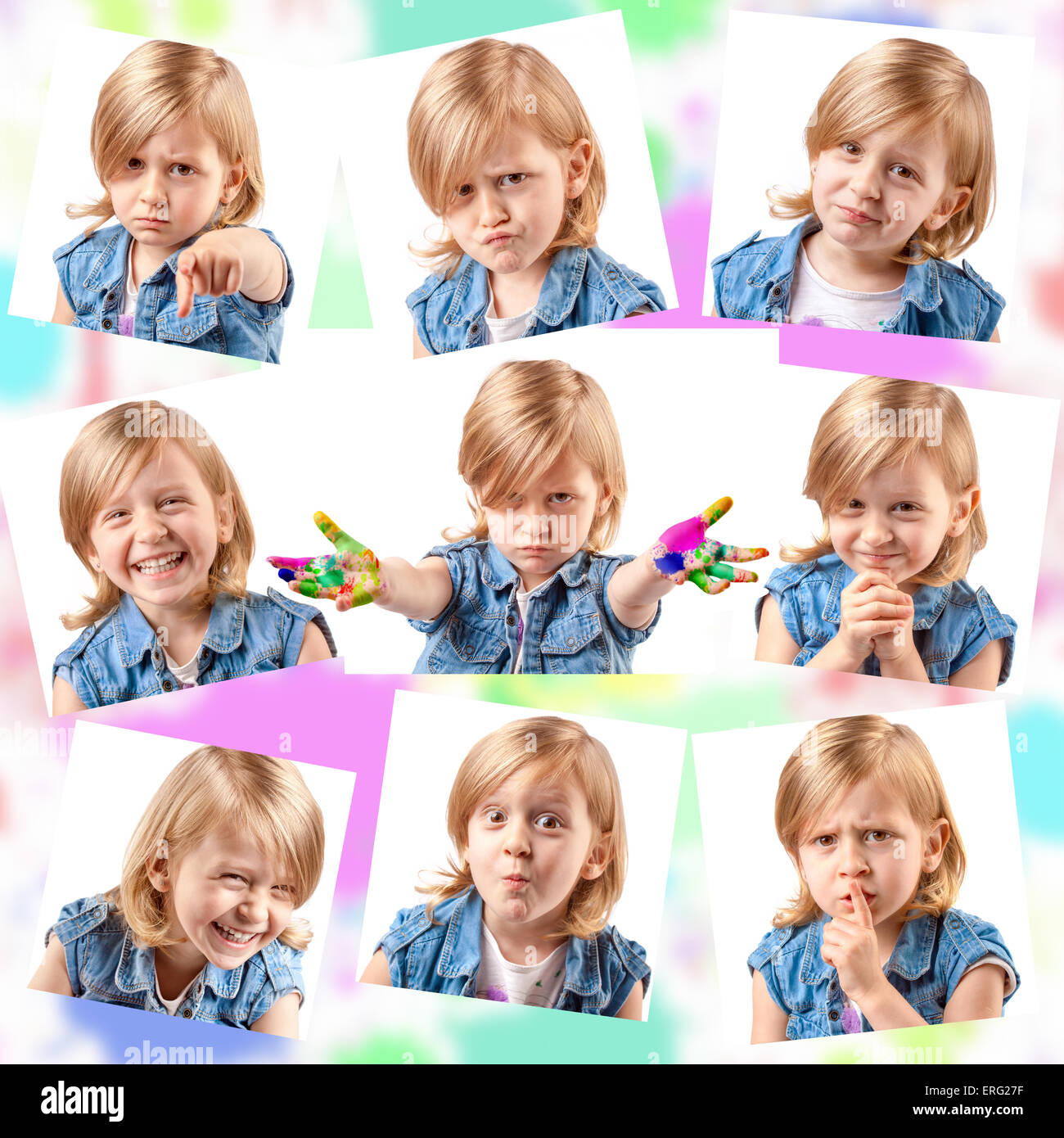 Collage von verschiedenen Porträts des gleichen niedlichen Mädchens Stockfoto