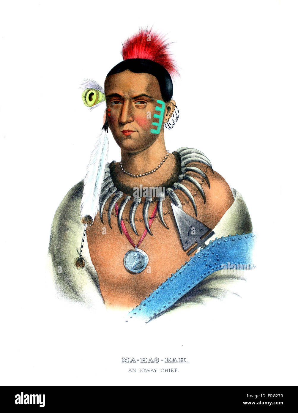 Mahaskah ("weiße Wolke"), ein Iowa-Chef. Indianerhäuptling aus dem Iowa-Stamm, der Einfluss nach der Tötung zahlreicher gewonnen Stockfoto