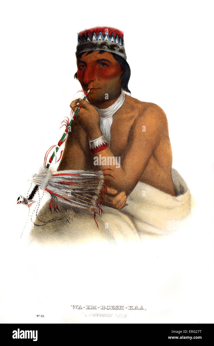Waemboeshkaa, ein Chippeway Häuptling. Indianischer Häuptling des Stammes Chippeway (Ojibwe). Porträt, gemalt im Jahr 1826 von James Otto Stockfoto