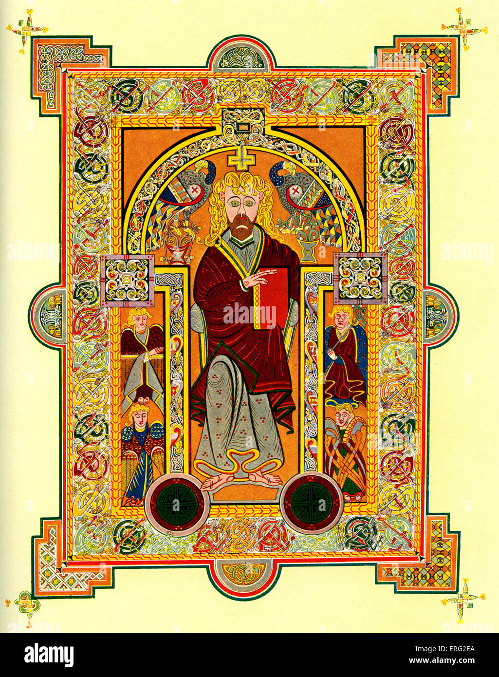 Christus thront.  Eine Beleuchtung aus dem Book of Kells, irische Kopie des lateinischen neuen Testaments aus dem rund 800. Stockfoto