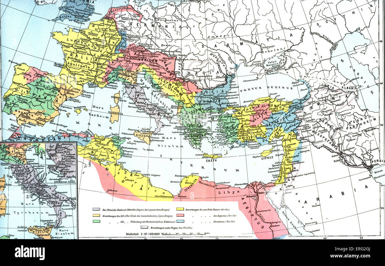 Diese Karte zeigt das römische Reich am größten.  3. Jahrhundert B.C.E bis zweiten Jahrhundert C.E. (Quelle) Stockfoto
