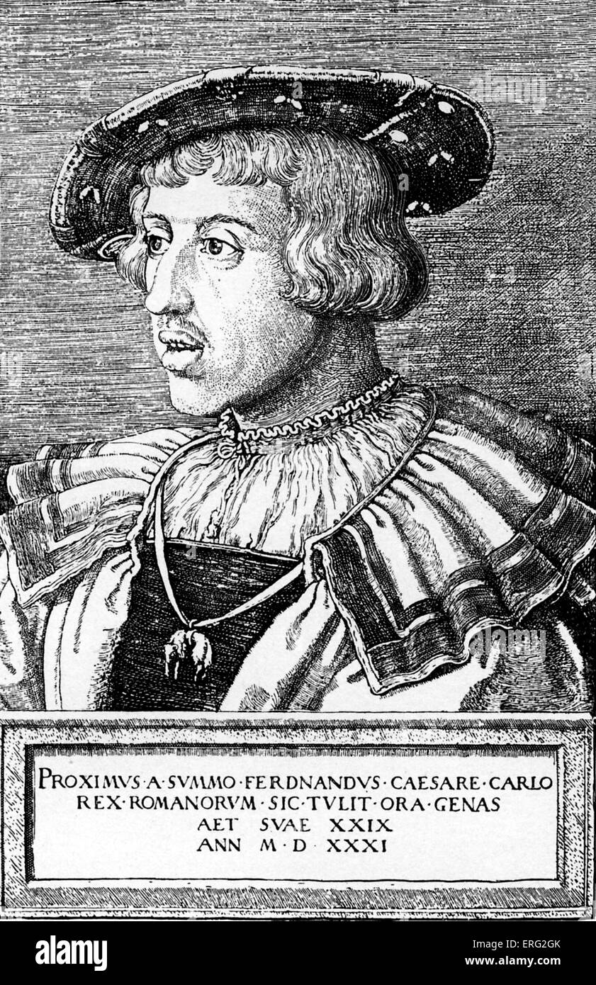 Ferdinand ich im Alter von 29 1531 datiert.  Ferdinand I Heiligen römischen Kaiser 10 März 1503-25 Juli 1564.  Zeitgenössische Kupfer-Platte Stockfoto