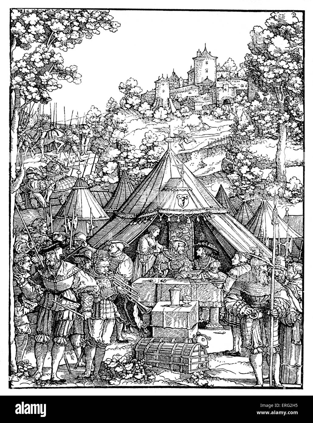 Charles V in einem Militärlager auf dem Höhepunkt seiner macht.  Detail aus einem Holzschnitt von Hans Scheufelin deutsche Künstler 1480-1548. Stockfoto