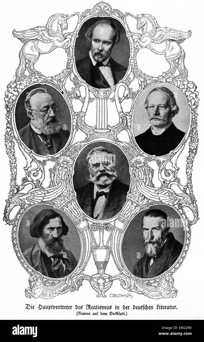 Sechs berühmte deutsche Realist Autoren.  Friedrich Hebbel 18. März 1813 - 13. Dezember 1863; 19. Juli 1819 - 15 Jult 1890; Gustav Stockfoto