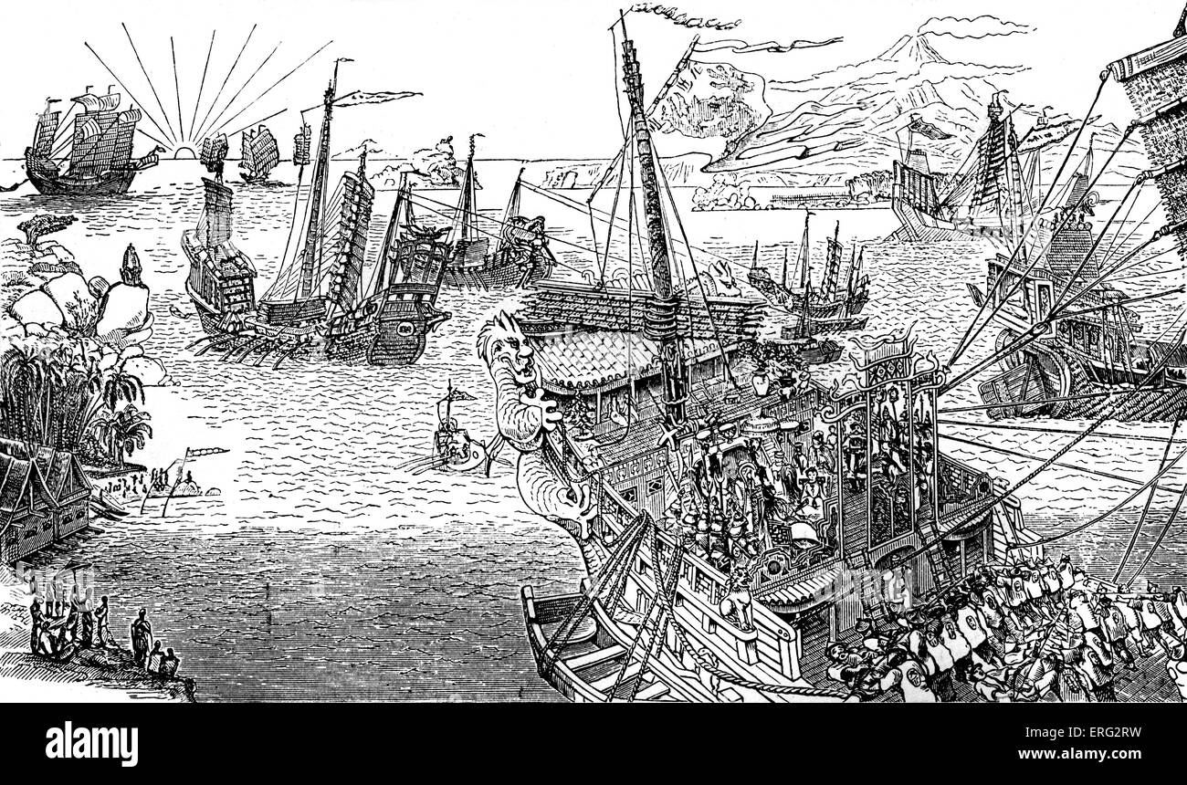 Marco Polo Schiff.  Kupferstich von "Das Buch von Ser Marco Polo", c. 1299.  MP italienischer Kaufmann und Entdecker 1254-8 Januar Stockfoto