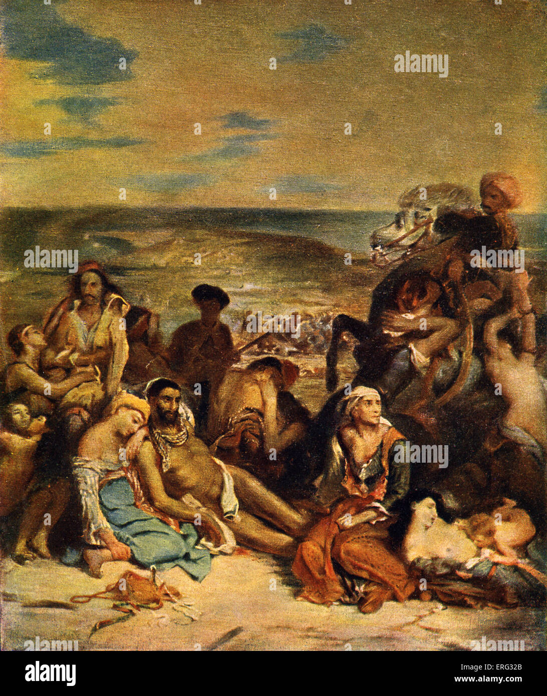 Das Massaker von Chios, Griechenland, Griechen durch die osmanischen Türken, 1822.  Nach Eugene Delacroixs Malerei von 1824. Stockfoto