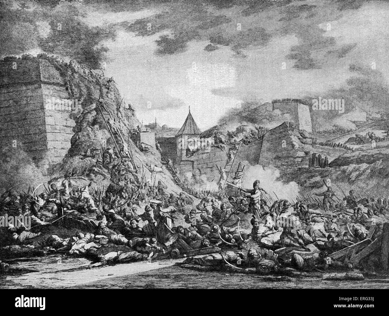 Russen unter Potemkin Sturm Ochakiv, einem ukrainischen Hafen, Dezember 1788.  Grigori Alexandrowitsch Potjomkin russischen militärischen Stockfoto