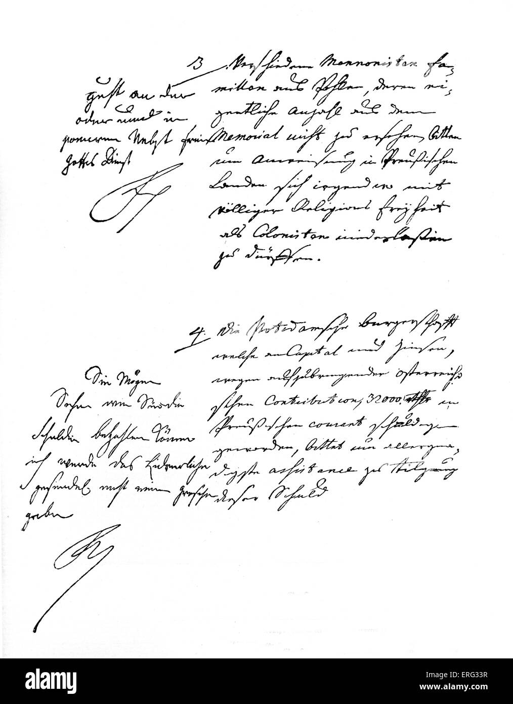 Handschriftliche Notizen von Frederick II, König von Preußen 24. Januar 1712 - 17. August 1786. Stockfoto