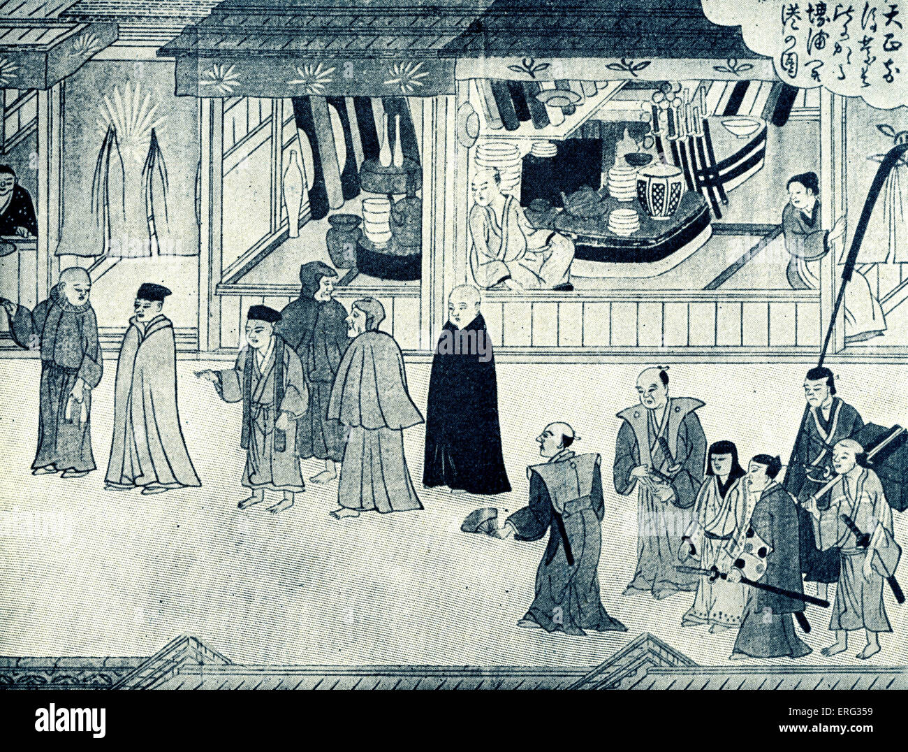 Hafen Stadt von Sakai, Japan, mit portugiesischen Reisenden siebzehnten Jahrhundert gedruckt. Stockfoto