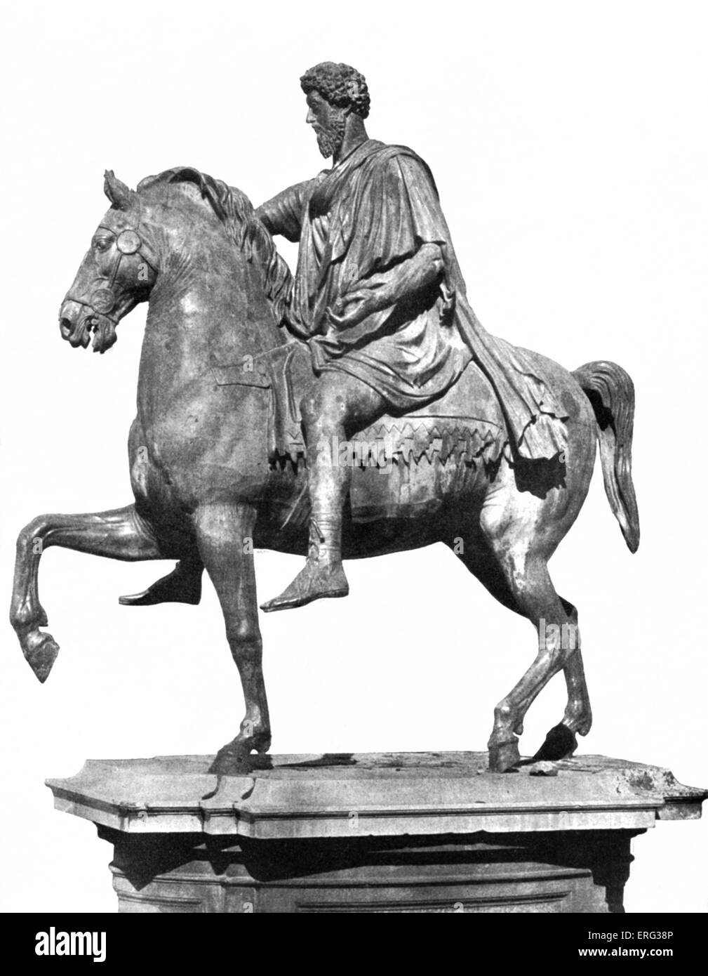 Marcus Aurelius, Skulptur, während montiert.  Marcus Aurelius Antoninus Augustus, römischer Kaiser 26 April 121-17 März-180. Stockfoto