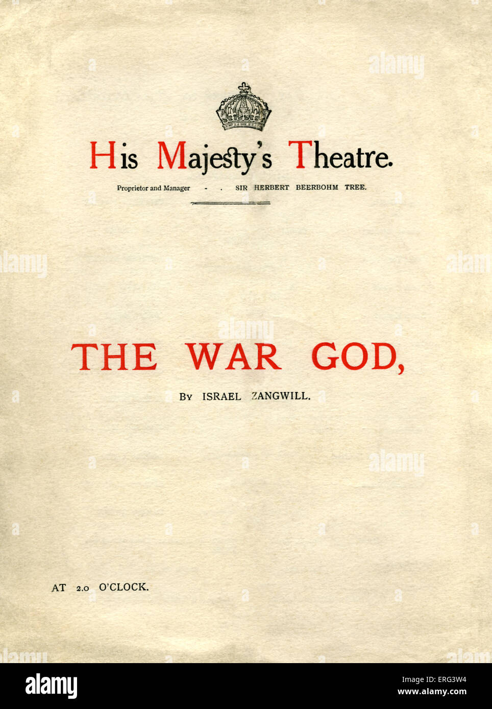 Israel Zangwill "der Kriegsgott", das Programm. Seine Majestät Theatre, London, November 1911 durchgeführt. IZ, 21. Januar 1864- Stockfoto