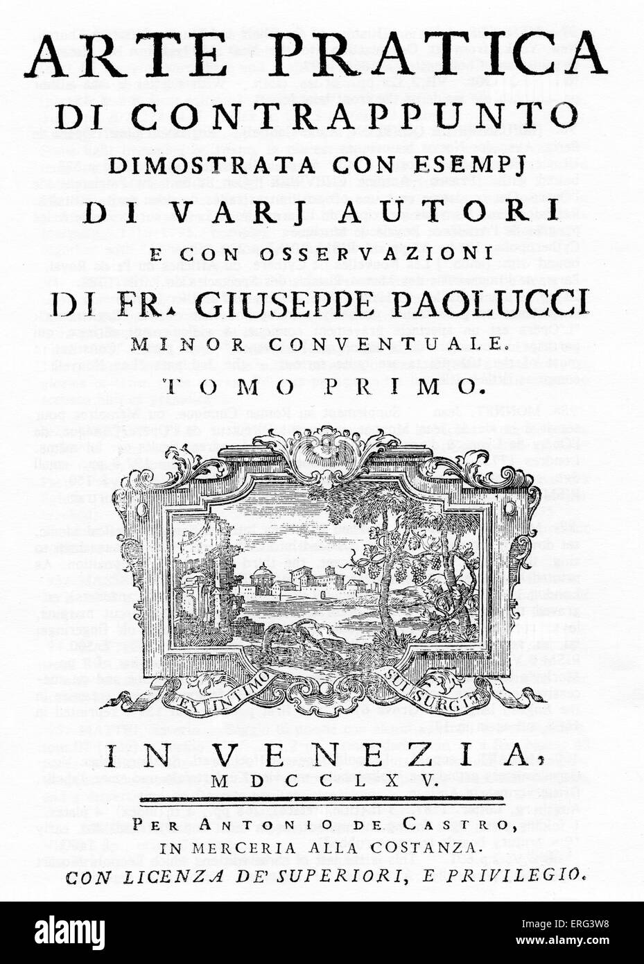 "Arte Practica di Contrappunto Dimostrata Con Esempj di Varj Autori e Con Osservazioni" (die praktische Kunst des Kontrapunkts mit Stockfoto