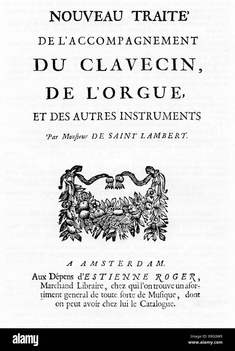 "Nouveau Traité de l'accompagnement du Clavecin, de l'orgue et des Autres Instruments' (neue Abhandlung über die Sängerbegleitung von Stockfoto