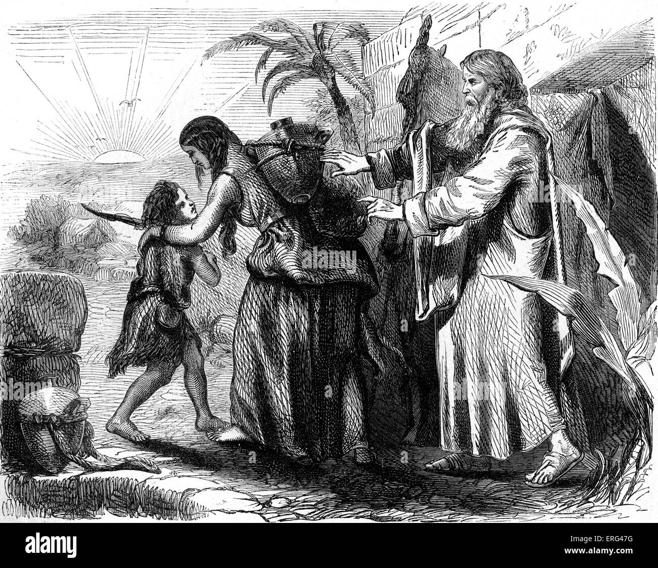 Hagar und Ismael fortgeschickt Abraham Sarahs Wunsch zu erfüllen. Aufteilung des Judentums (Descendands von Isaac) zum Islam Stockfoto