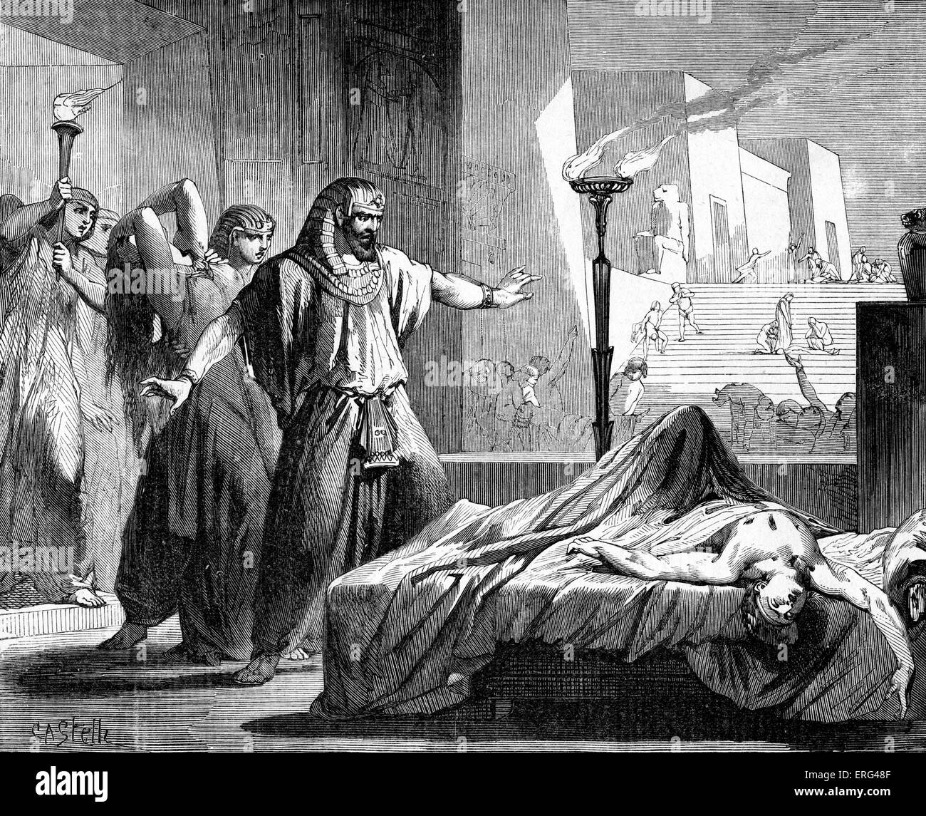 Tod des Erstgeborenen Ägyptens - der letzte der zehn Plagen.  Exodus, Kapitel XII. Stockfoto