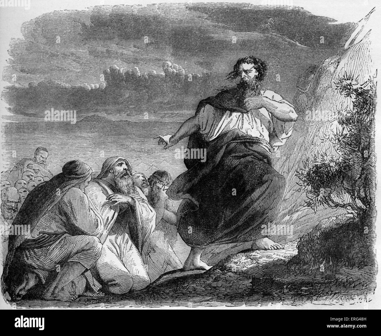 Moses verlässt die siebzig ältesten und steigt Berg Sinai, 40 Tage und Nächte. Exodus, Kapitel XXIV. Stockfoto