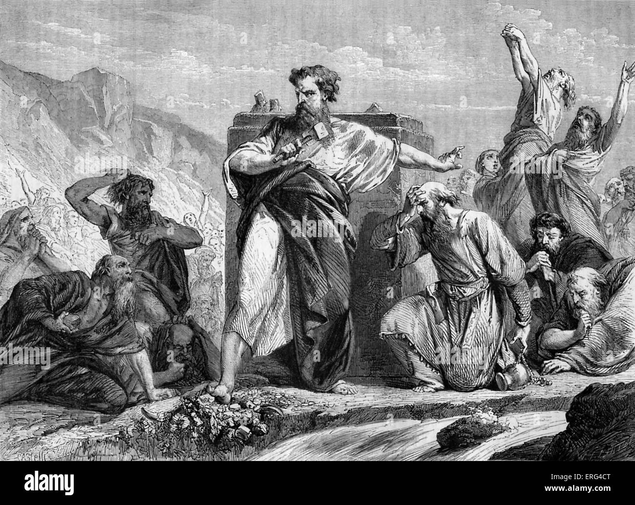 Moses, das goldene Kalb zu zerstören, wenn er vom Berg Sinai ankommt. Deuteronomium, Kapitel IX. Stockfoto