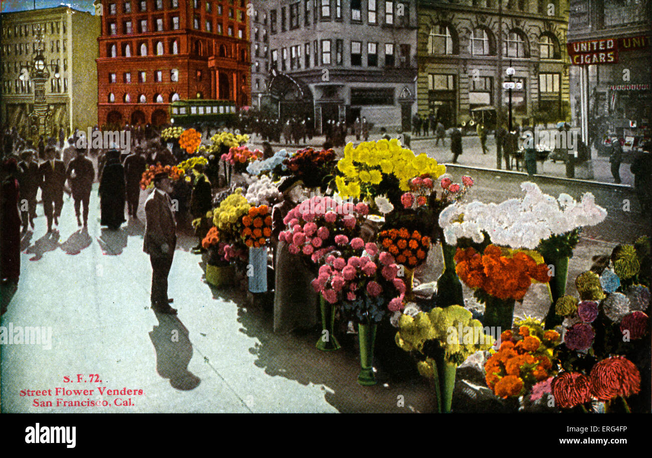 San Francisco: Straße Blume Verkäufern. C.1900s. Stockfoto