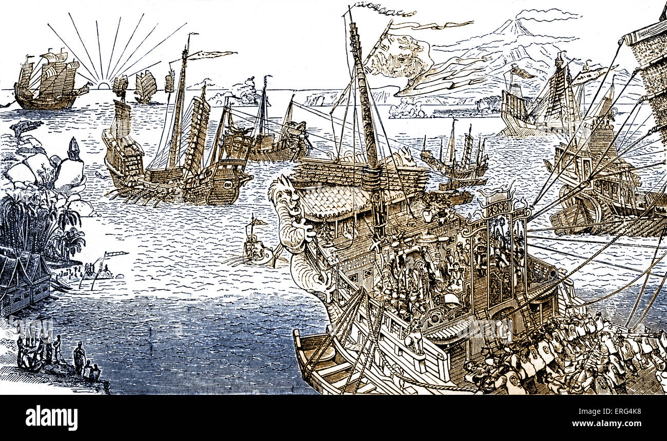 Marco Polo Schiff.  Kupferstich von "Das Buch von Ser Marco Polo", c. 1299.  MP italienischer Kaufmann und Entdecker 1254-8 Januar Stockfoto