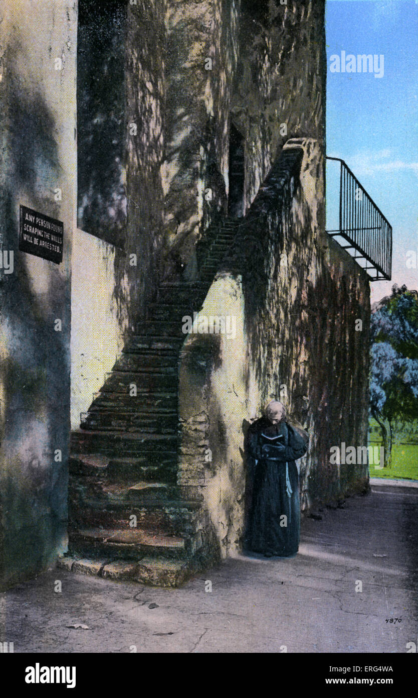 Kalifornien: Alte Treppe der San Gabriel Mission. Foto c.1900s Stockfoto